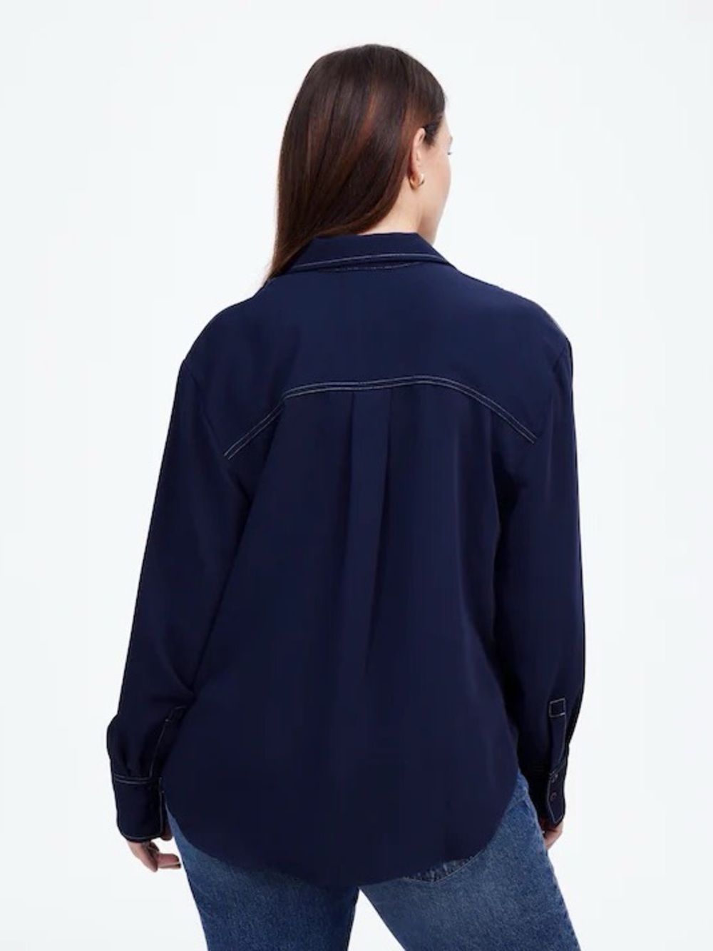 Madewell Blue Contrast Stitch Popover Long Sleeve Shirt Patch Pocket - Size M - Picture 9 of 9